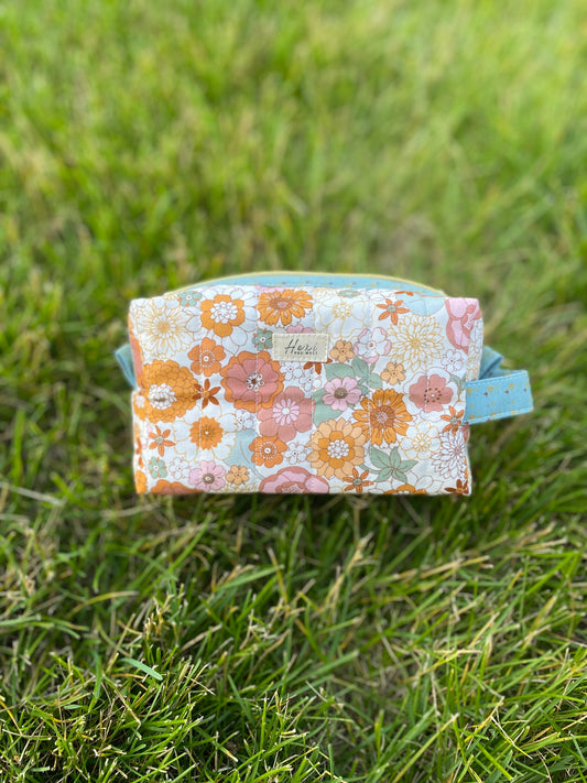 Vintage Colorful Floral Quilted Toiletry Pouch