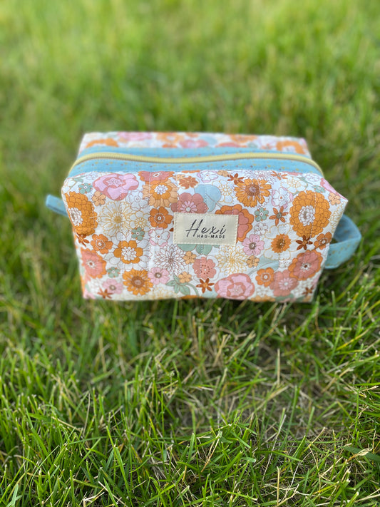 Vintage Colorful Floral Quilted Toiletry Pouch