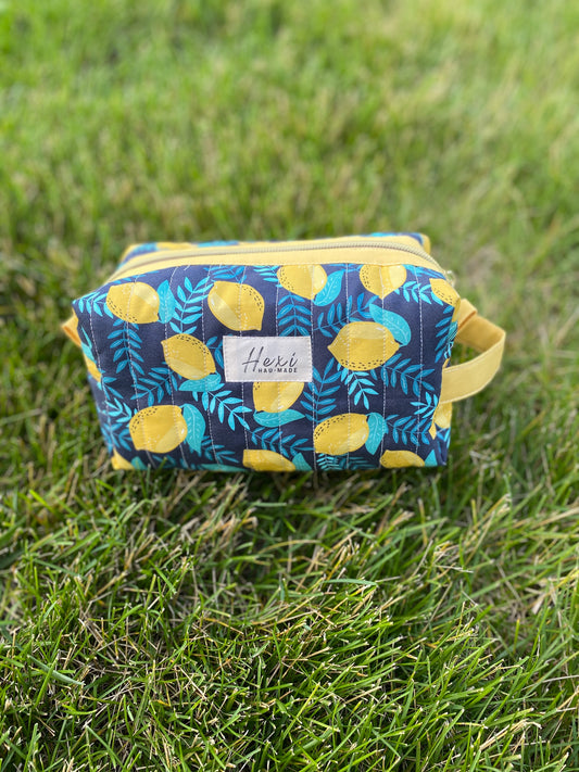Lemon Floral Quilted Toiletry Pouch