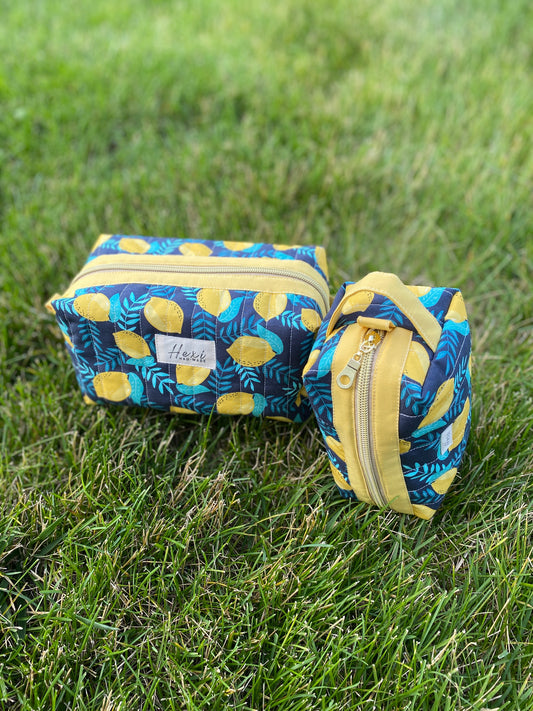 Lemon Floral Quilted Toiletry Pouch