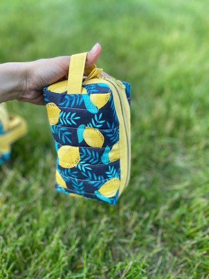 Lemon Floral Quilted Toiletry Pouch