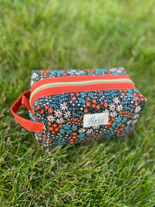 Small Floral Quilted Toiletry Pouch (Dark background)