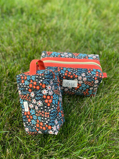 Small Floral Quilted Toiletry Pouch (Dark background)