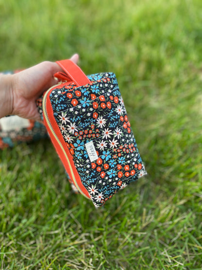 Small Floral Quilted Toiletry Pouch (Dark background)