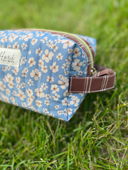Blue Floral Quilted Toiletry Pouch