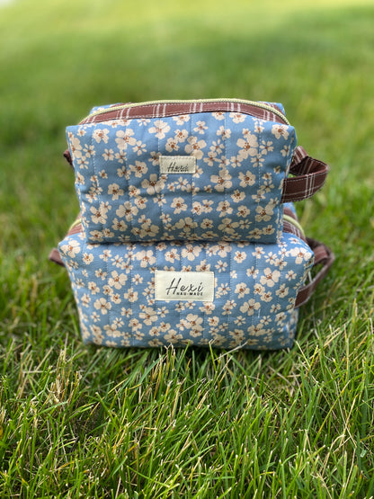 Blue Floral Quilted Toiletry Pouch