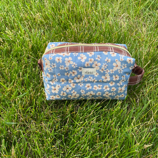 Blue Floral Quilted Toiletry Pouch