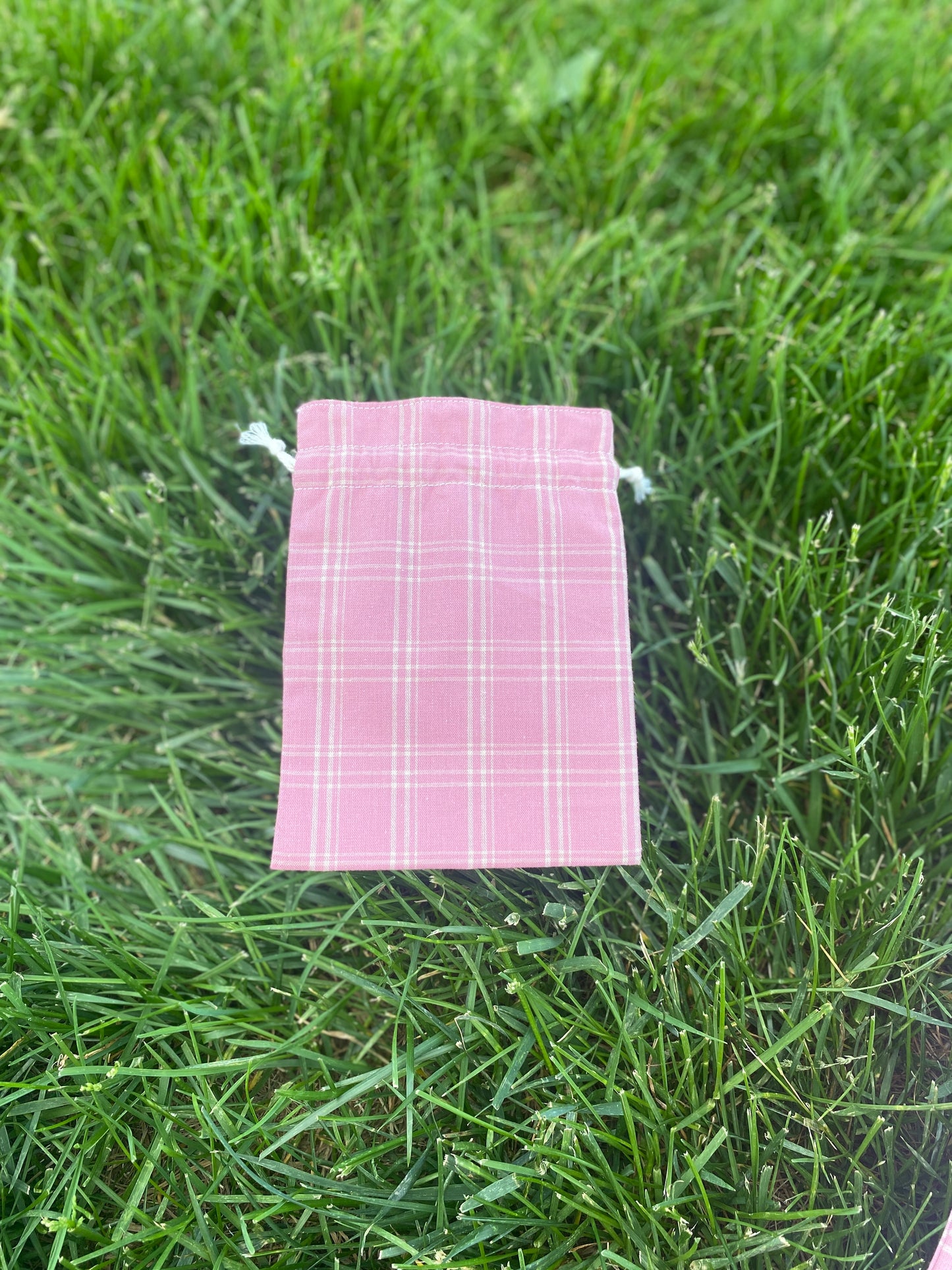 Dark Pink Plaid Drawstring Bags