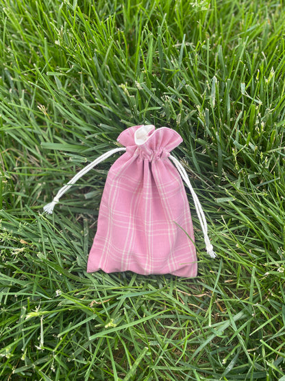 Dark Pink Plaid Drawstring Bags