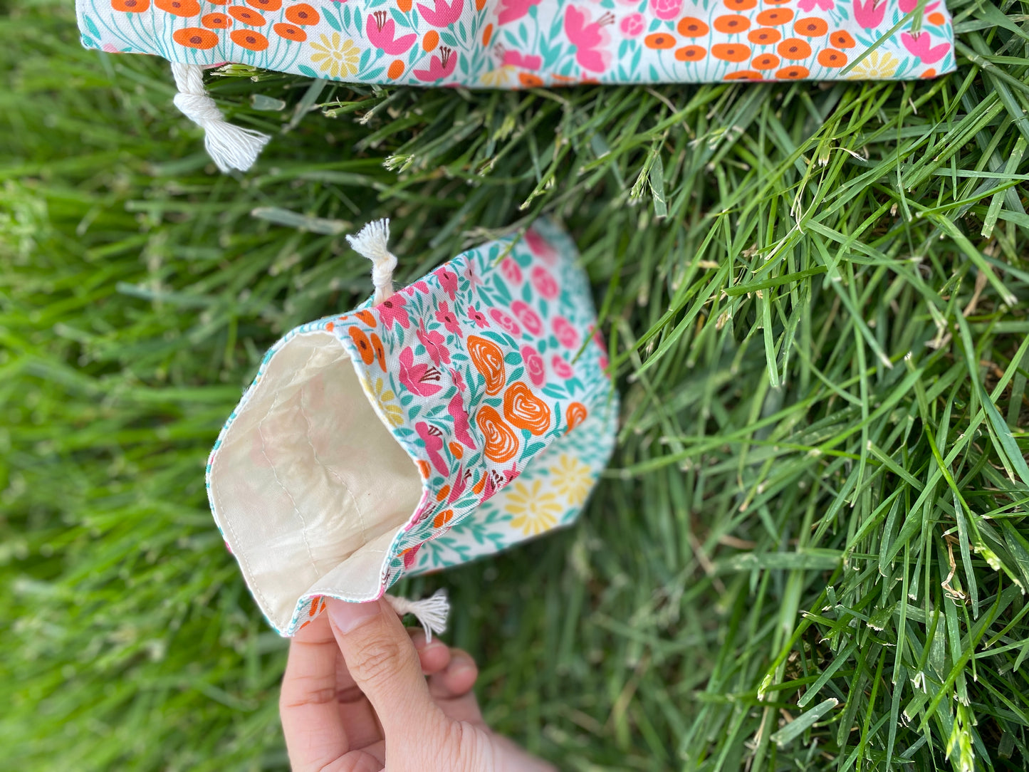 Pink Orange Summer Floral Drawstring Bags