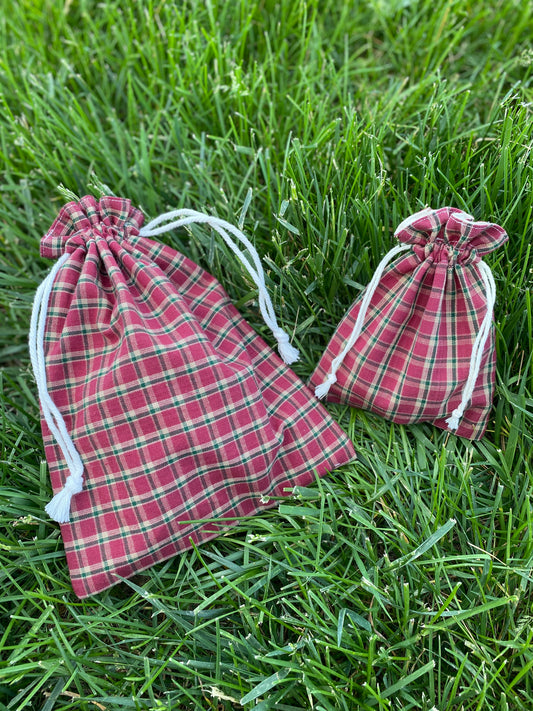 Red Plaid Drawstring Bags