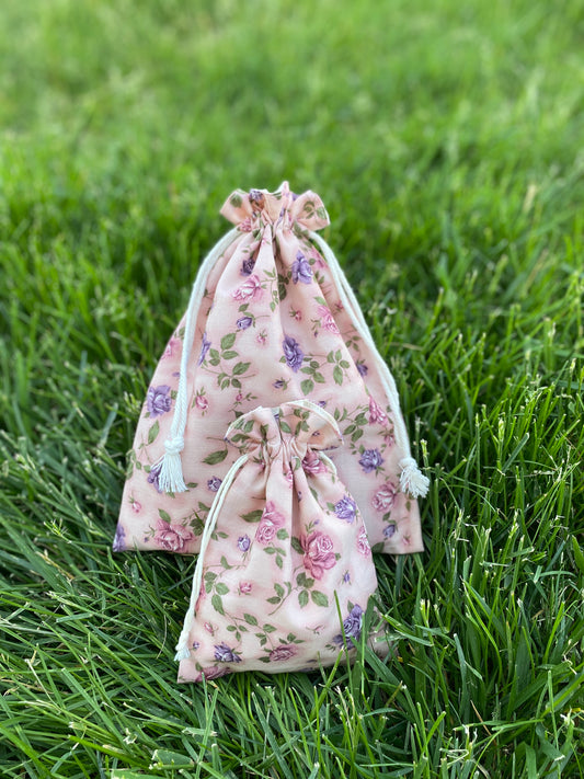 Pink Rose Drawstring Bags