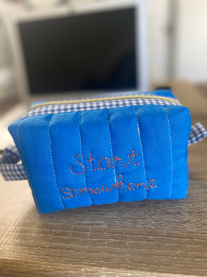 Solid Blue Fun quited/embroidery Pouch