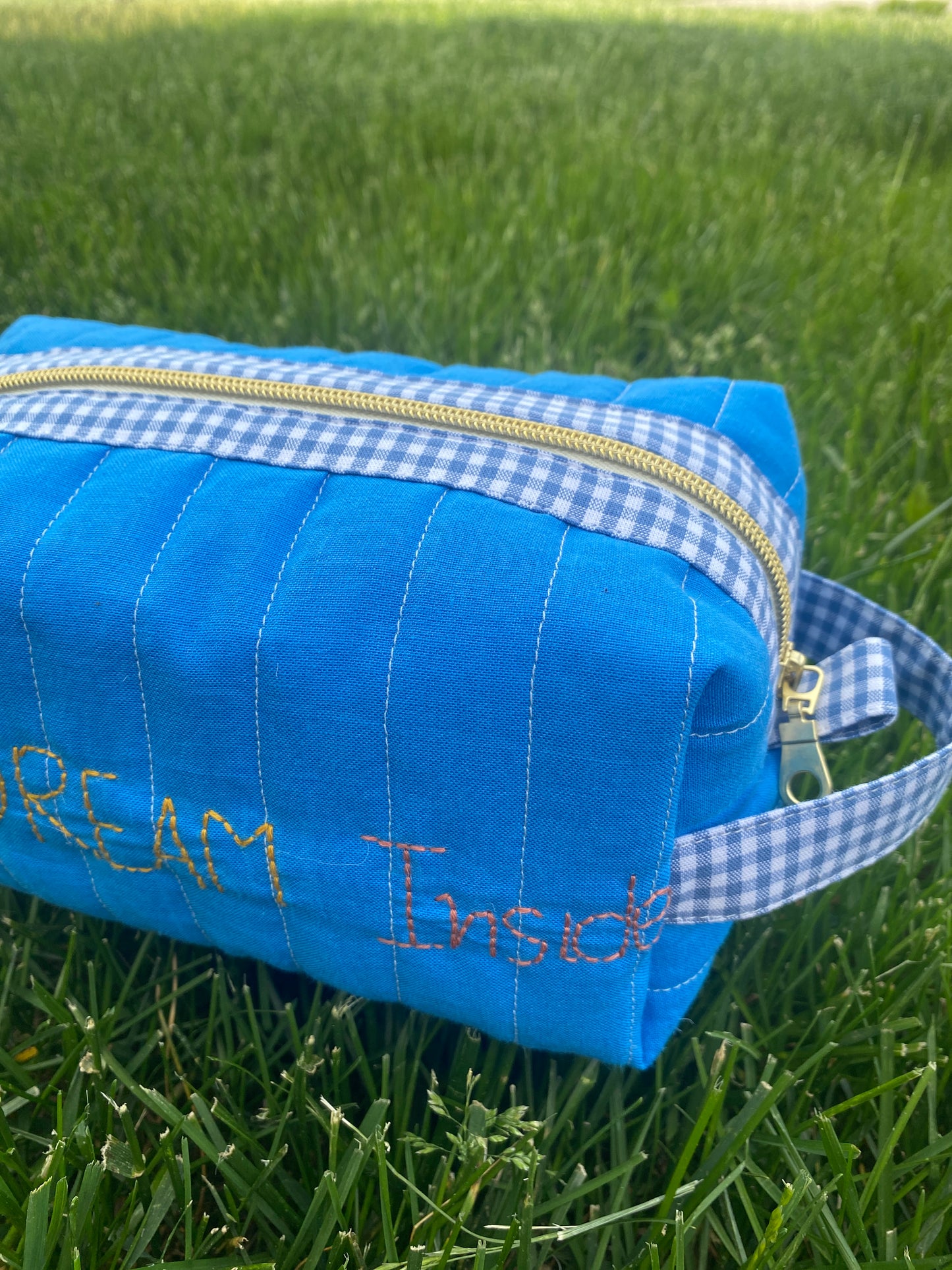 Solid Blue Fun quited/embroidery Pouch