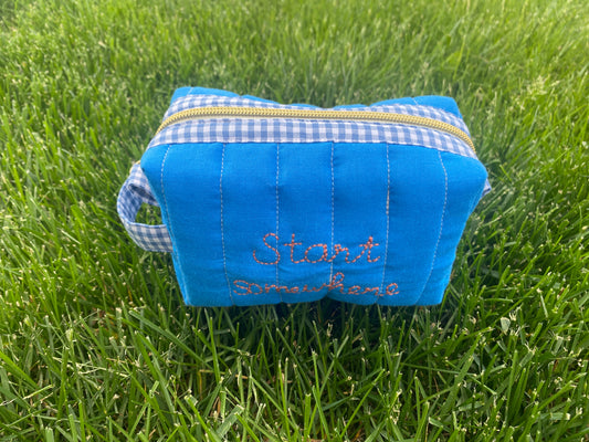 Solid Blue Fun quited/embroidery Pouch