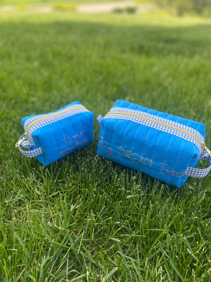 Solid Blue Fun quited/embroidery Pouch