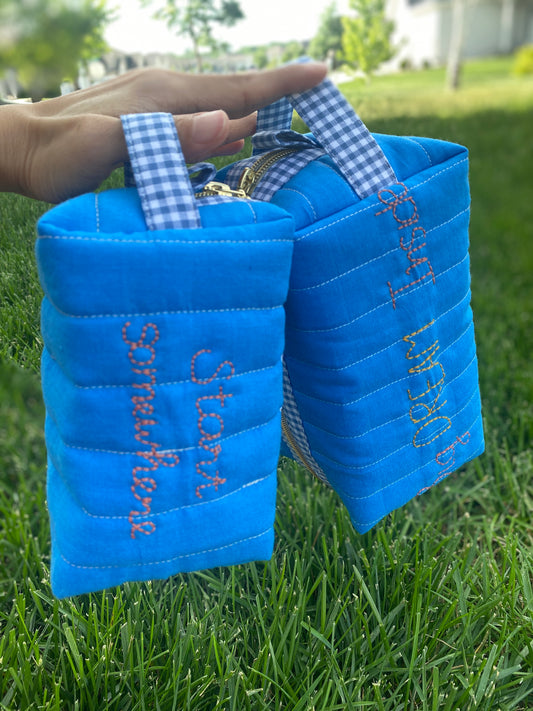 Solid Blue Fun quited/embroidery Pouch