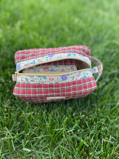 Red Plaid Vintage Quilted Toiletry Pouch