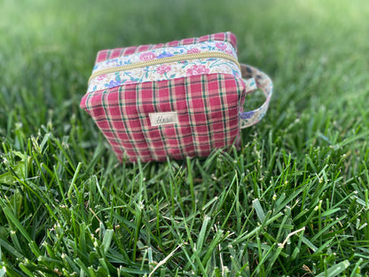 Red Plaid Vintage Quilted Toiletry Pouch