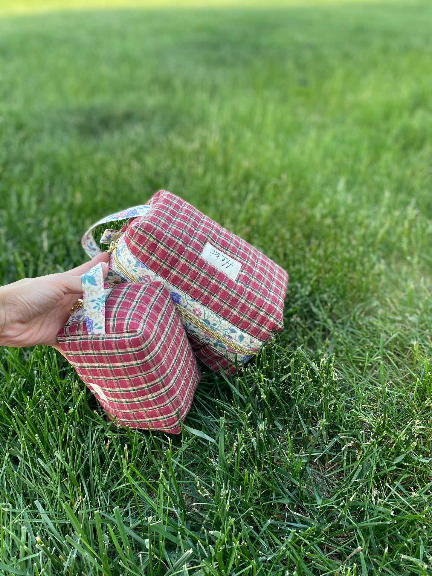 Red Plaid Vintage Quilted Toiletry Pouch