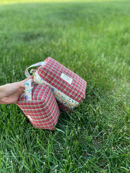 Red Plaid Vintage Quilted Toiletry Pouch