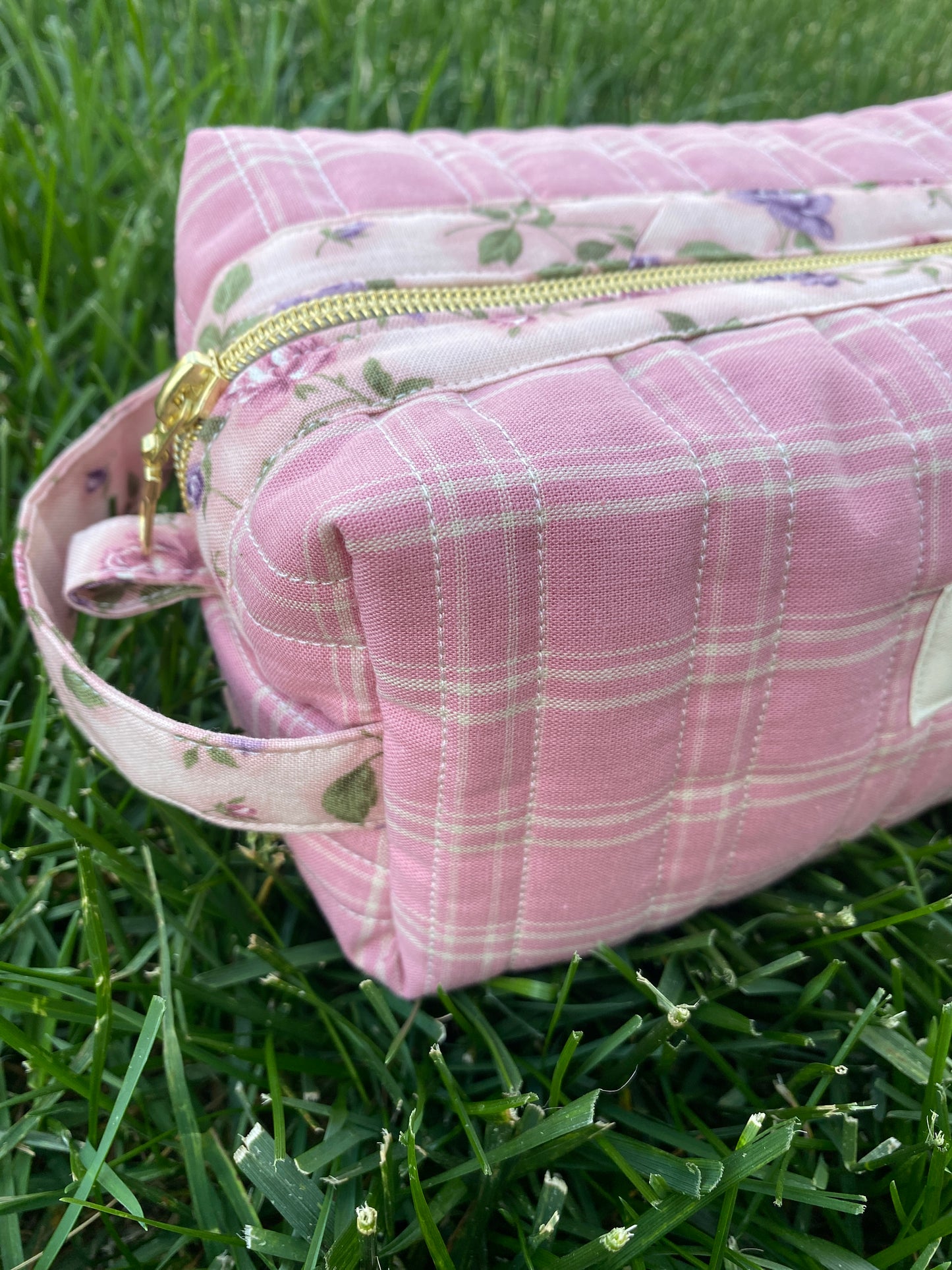 Dark Pink Plaid Toiletry / Travel Pouches