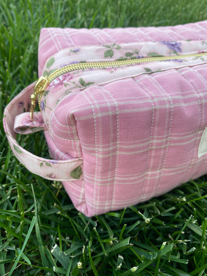 Dark Pink Plaid Toiletry / Travel Pouches