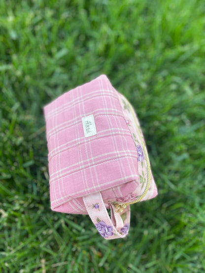 Dark Pink Plaid Toiletry / Travel Pouches