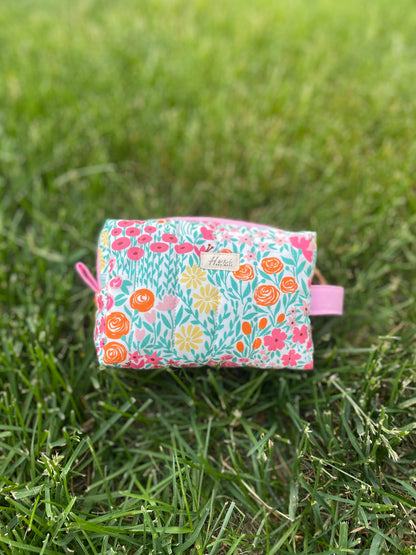 Pink Orange Summer Floral Toiletry / Travel Pouches