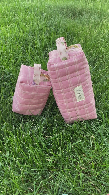 Dark Pink Plaid Toiletry / Travel Pouches