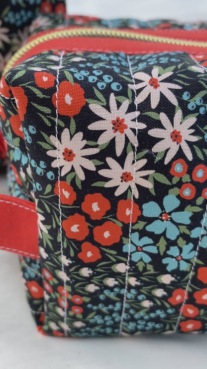 Small Floral Quilted Toiletry Pouch (Dark background)