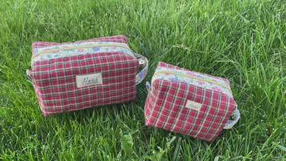 Red Plaid Vintage Quilted Toiletry Pouch