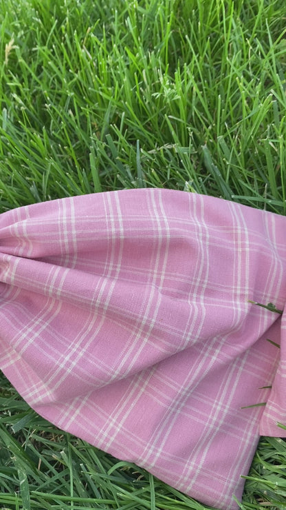 Dark Pink Plaid Drawstring Bags